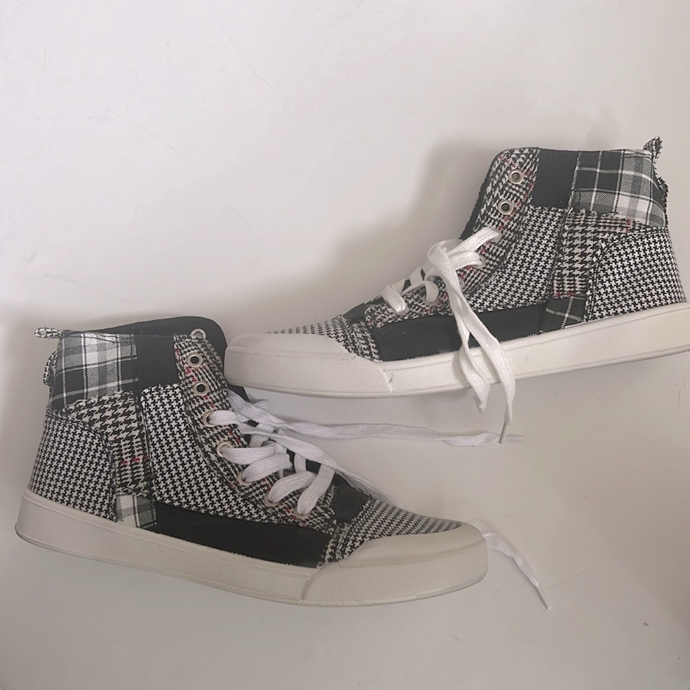 True Craft Black And White Patchwork Hightop Sneakers
